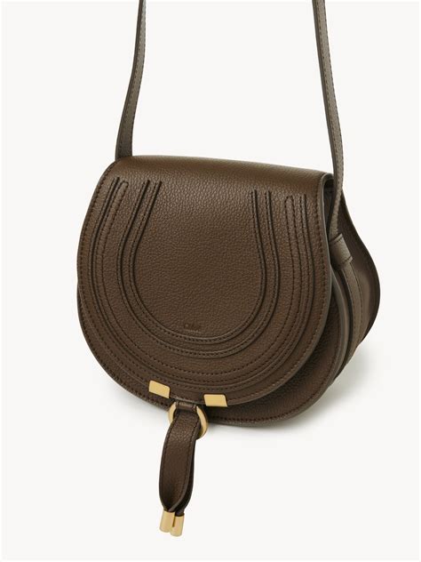 CHLOE Grained Calfskin Small Marcie Saddle Bag Dark Khaki 